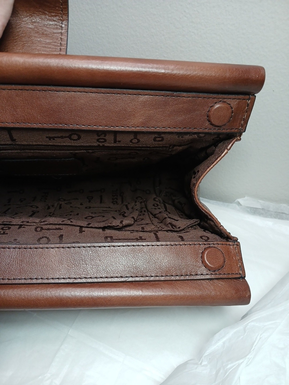 Fossil Brown Leather & Leopard Print Clutch - Picture 9 of 16
